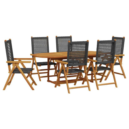 vidaXL 7 Piece Garden Dining Set Black Poly Rattan and Solid Wood 2