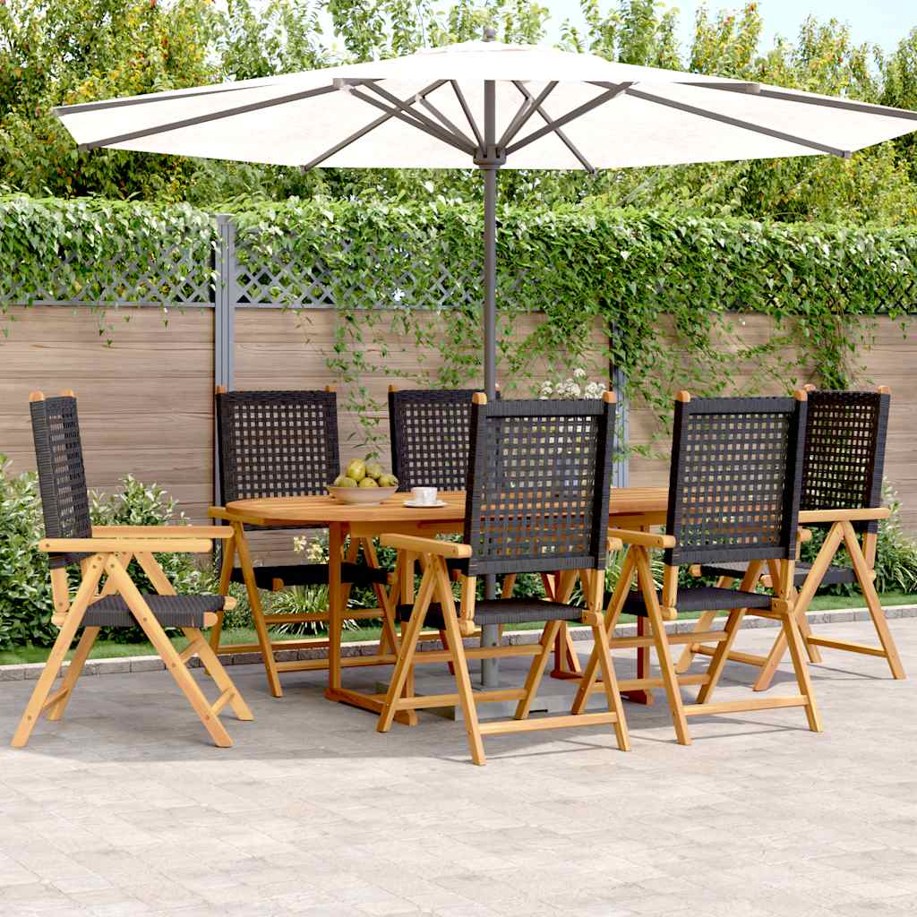 vidaXL 7 Piece Garden Dining Set Black Poly Rattan and Solid Wood 1