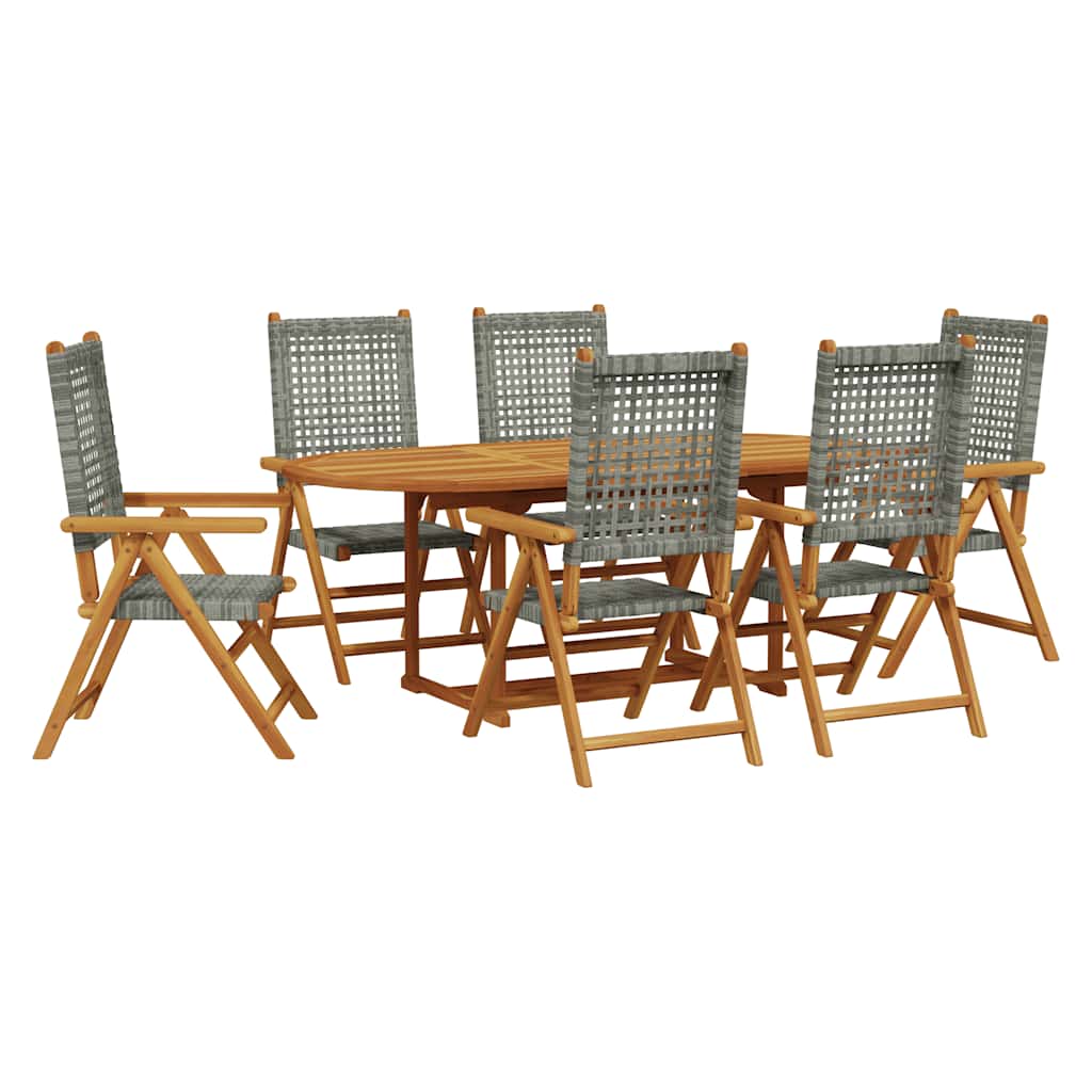 vidaXL 7 Piece Garden Dining Set Grey Poly Rattan and Solid Wood 2