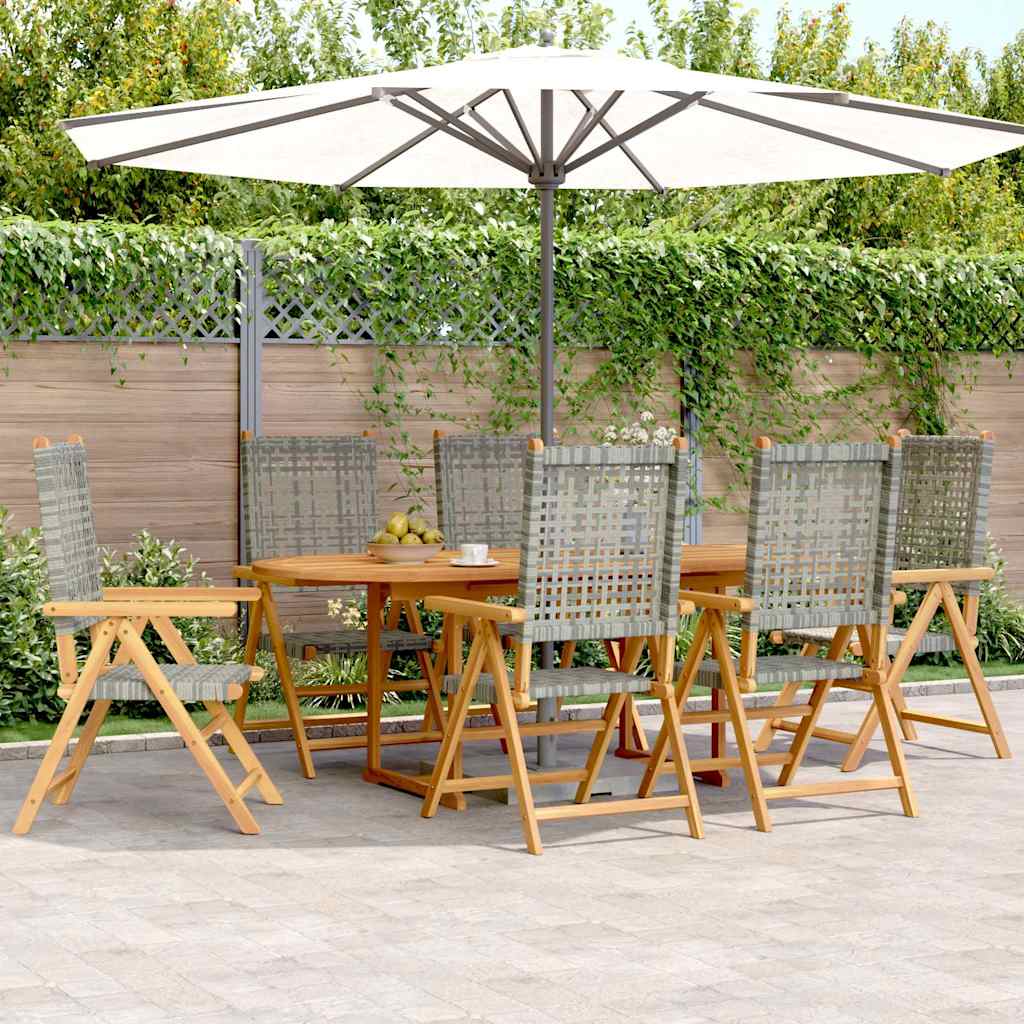 vidaXL 7 Piece Garden Dining Set Grey Poly Rattan and Solid Wood 1