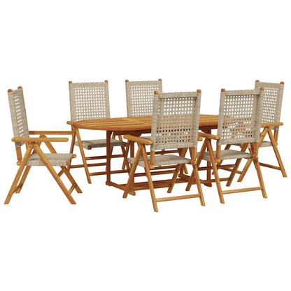 vidaXL 7 Piece Garden Dining Set Beige Poly Rattan and Solid Wood 2