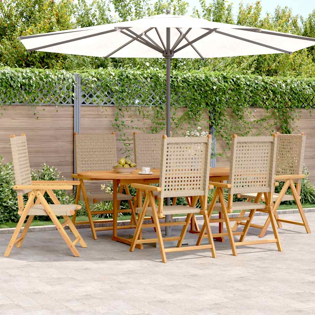 vidaXL 7 Piece Garden Dining Set Beige Poly Rattan and Solid Wood 1