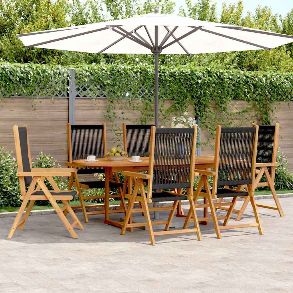 vidaXL 7 Piece Garden Dining Set Black Polypropylene and Solid Wood 1