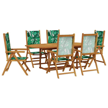 vidaXL 7 Piece Garden Dining Set Leaf Pattern Fabric and Solid Wood 2