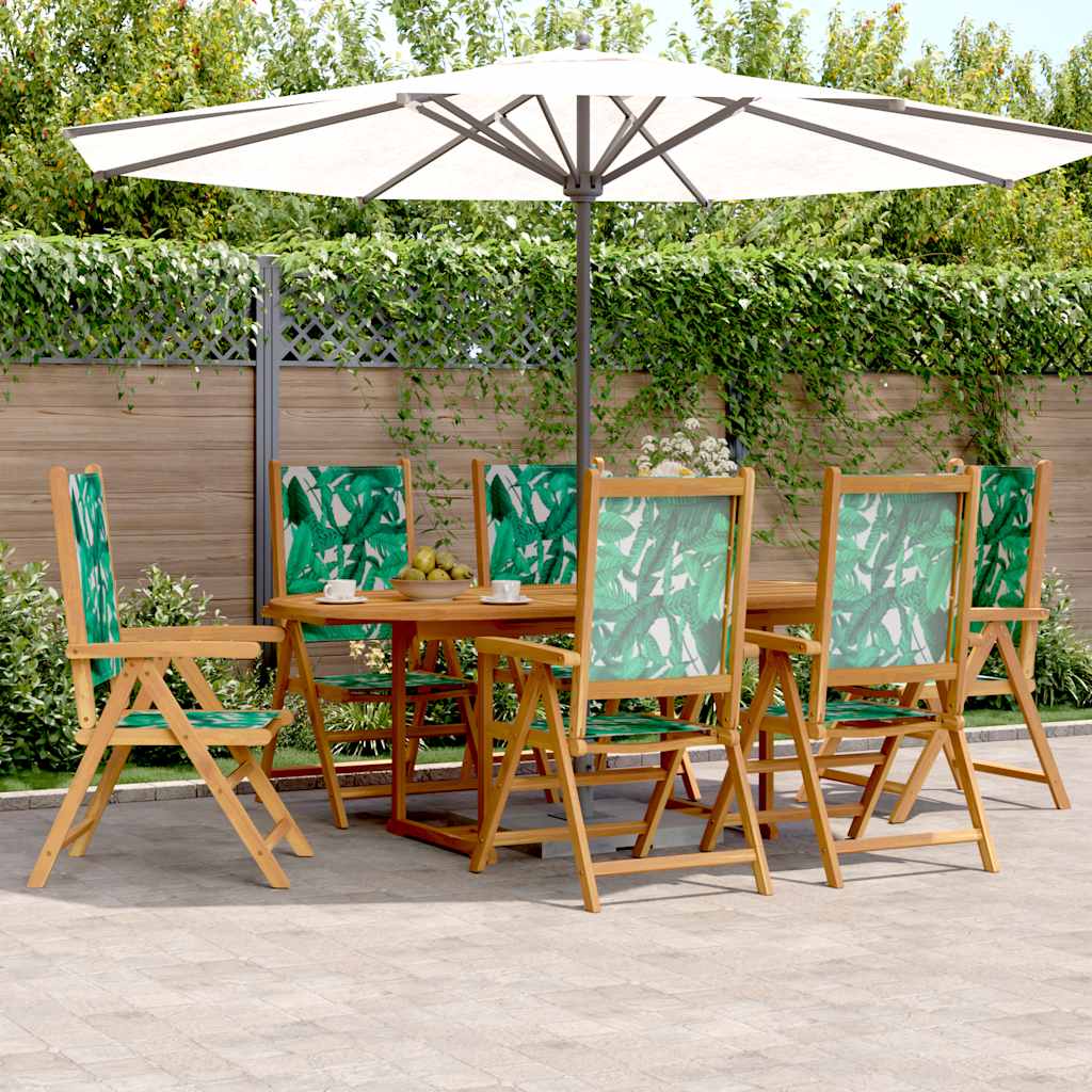 vidaXL 7 Piece Garden Dining Set Leaf Pattern Fabric and Solid Wood 1