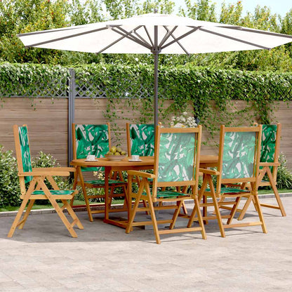 vidaXL 7 Piece Garden Dining Set Leaf Pattern Fabric and Solid Wood 1
