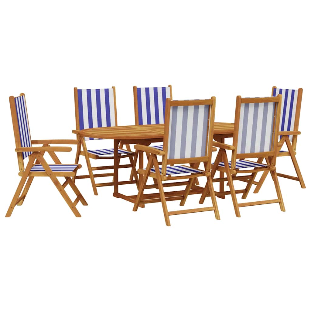 vidaXL 7 Piece Garden Dining Set Blue and White Fabric and Solid Wood 2