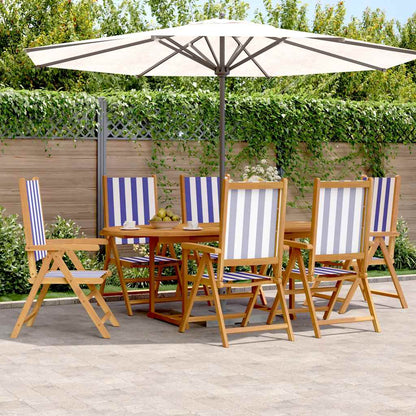 vidaXL 7 Piece Garden Dining Set Blue and White Fabric and Solid Wood 1