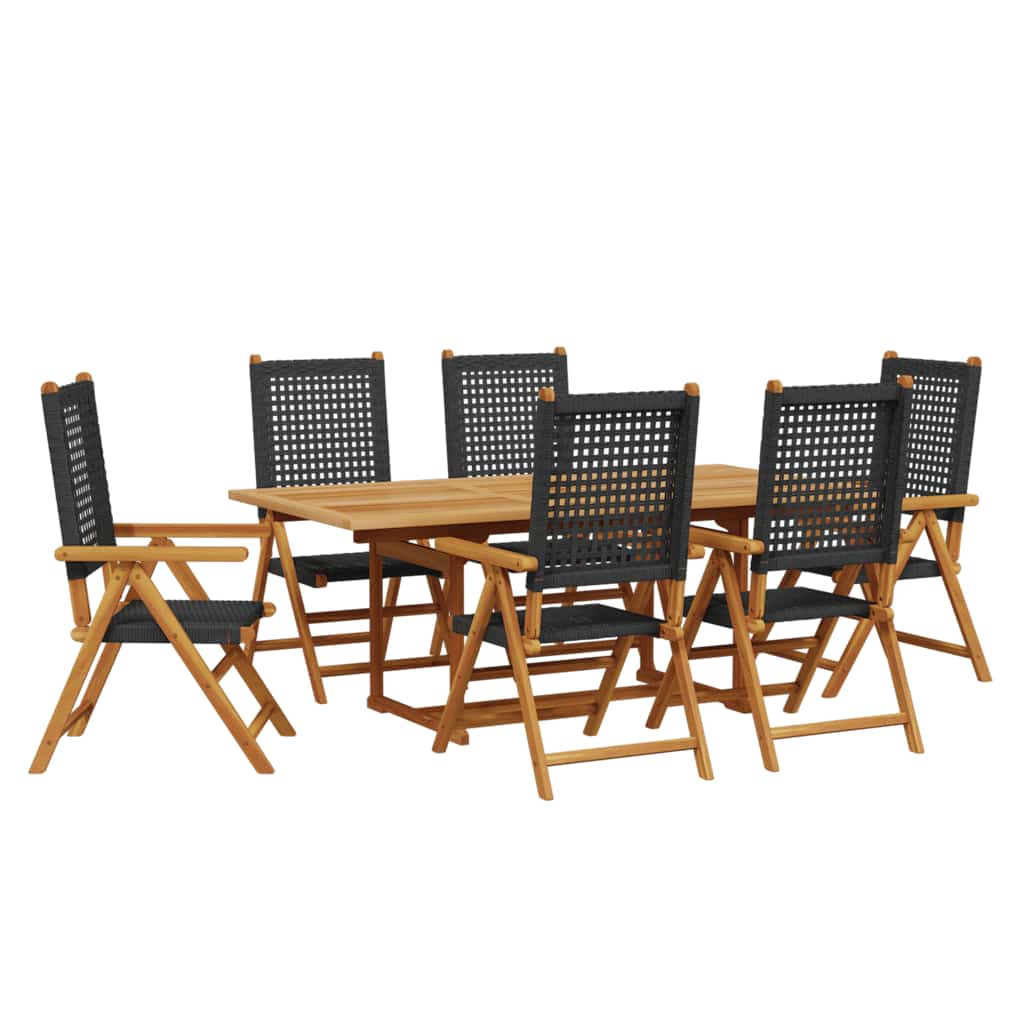 vidaXL 7 Piece Garden Dining Set Black Poly Rattan and Solid Wood 2