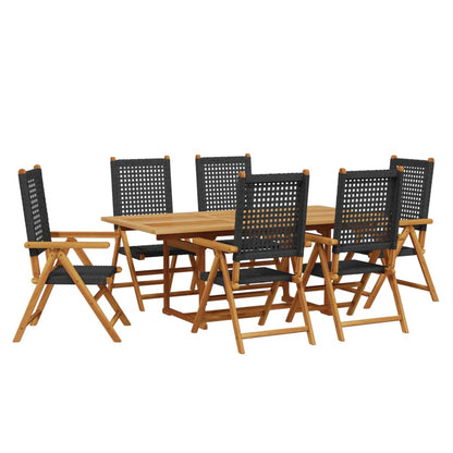 vidaXL 7 Piece Garden Dining Set Black Poly Rattan and Solid Wood 2