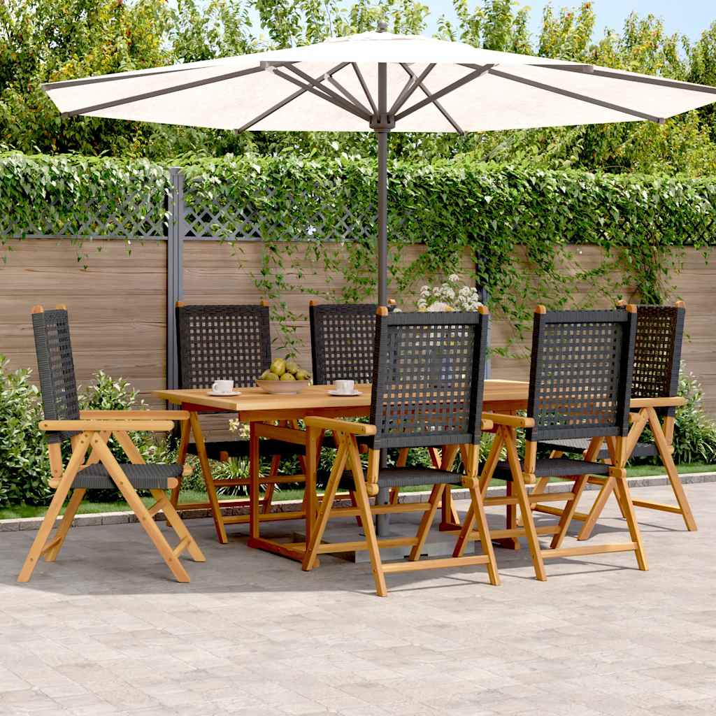 vidaXL 7 Piece Garden Dining Set Black Poly Rattan and Solid Wood 1