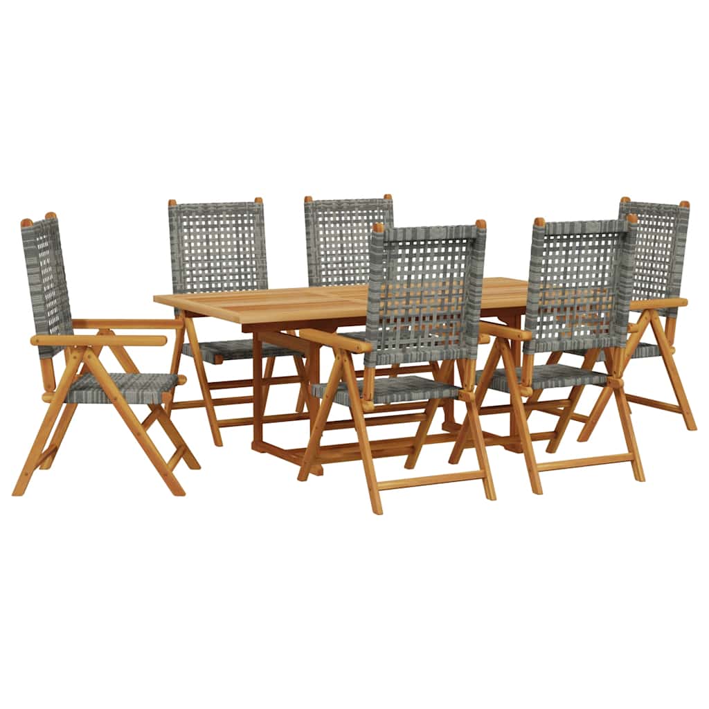 vidaXL 7 Piece Garden Dining Set Grey Poly Rattan and Solid Wood 2