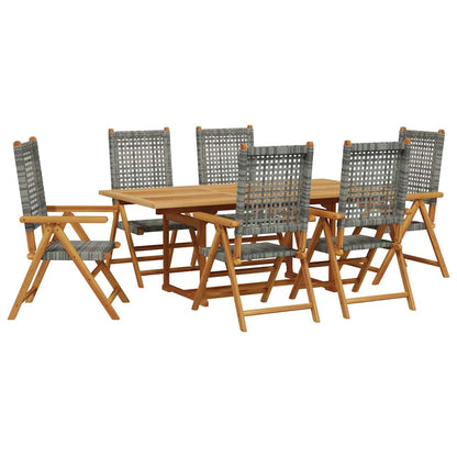vidaXL 7 Piece Garden Dining Set Grey Poly Rattan and Solid Wood 2