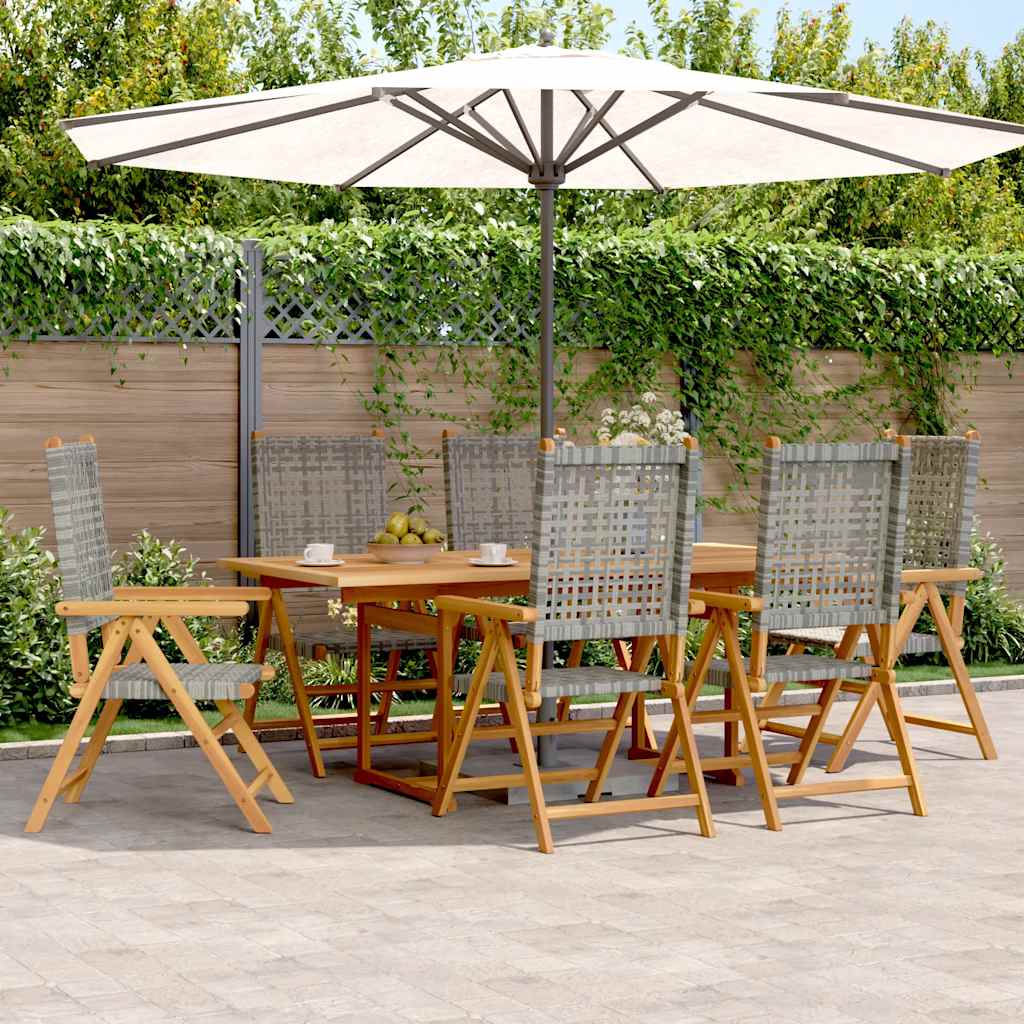 vidaXL 7 Piece Garden Dining Set Grey Poly Rattan and Solid Wood 1