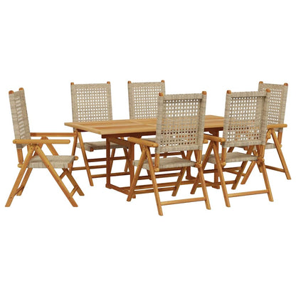 vidaXL 7 Piece Garden Dining Set Beige Poly Rattan and Solid Wood 2