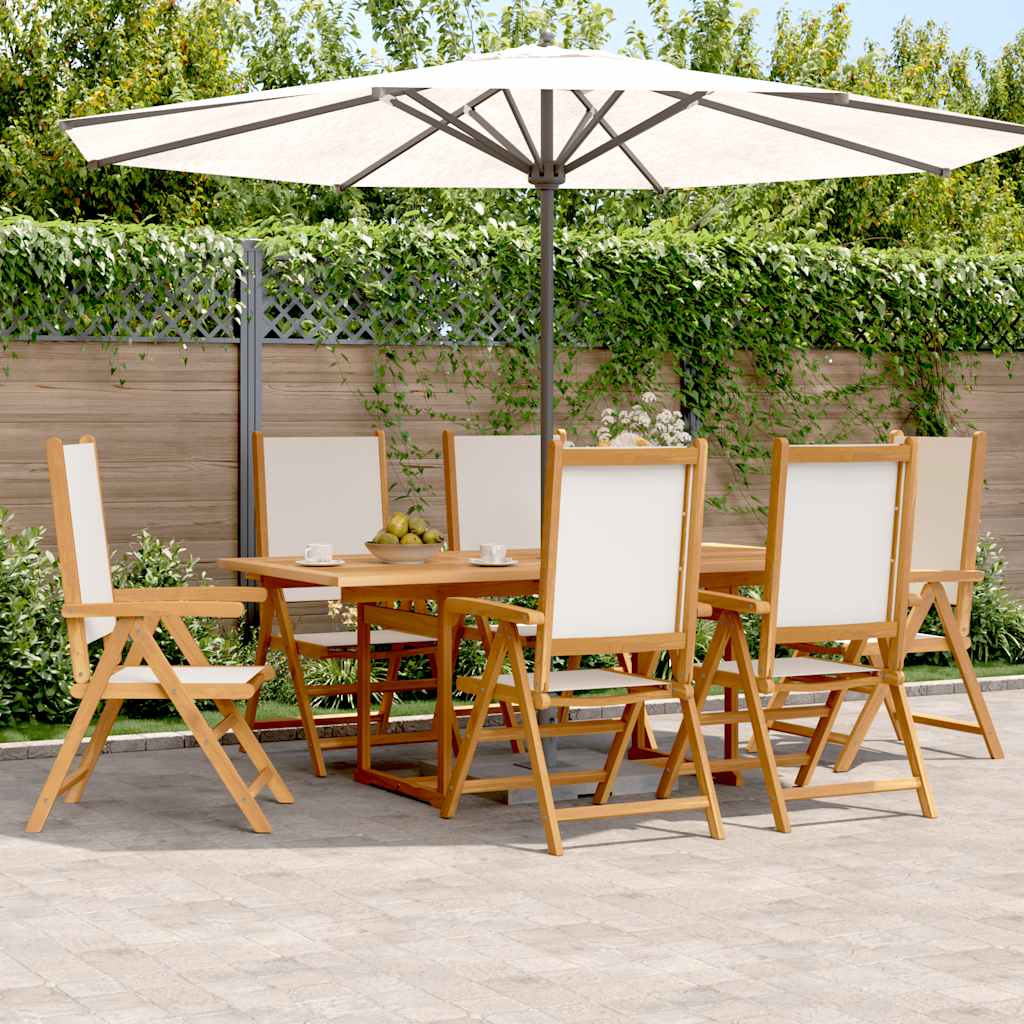 7 Piece Garden Dining Set Fabric and Solid Wood Cream Rectangular