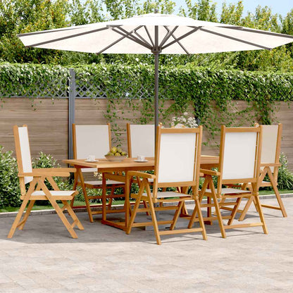7 Piece Garden Dining Set Fabric and Solid Wood Cream Rectangular