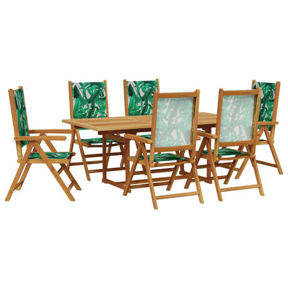 vidaXL 7 Piece Garden Dining Set Leaf Pattern Fabric and Solid Wood 2