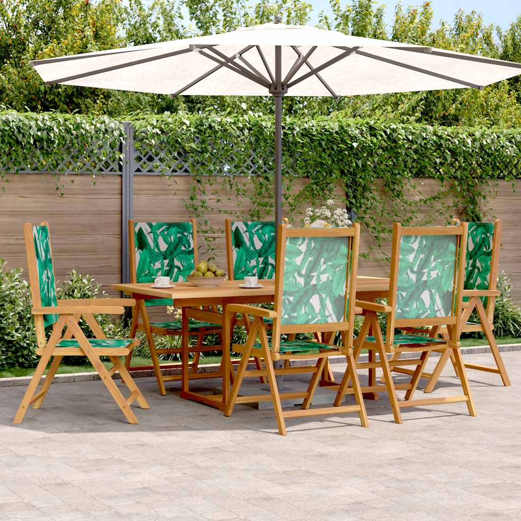 vidaXL 7 Piece Garden Dining Set Leaf Pattern Fabric and Solid Wood 1