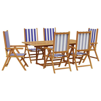 vidaXL 7 Piece Garden Dining Set Blue and White Fabric and Solid Wood 2