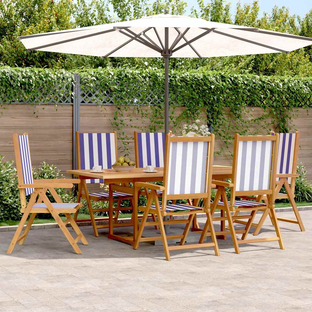 vidaXL 7 Piece Garden Dining Set Blue and White Fabric and Solid Wood 1