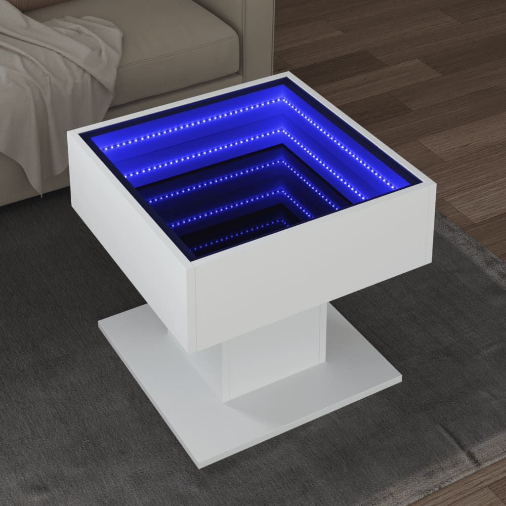 Coffee Table with LED 50x50x45 cm Engineered Wood White 50 cm