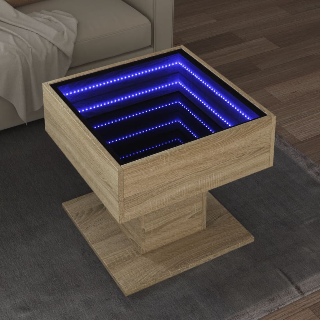 Coffee Table with LED 50x50x45 cm Engineered Wood Sonoma oak 50 cm
