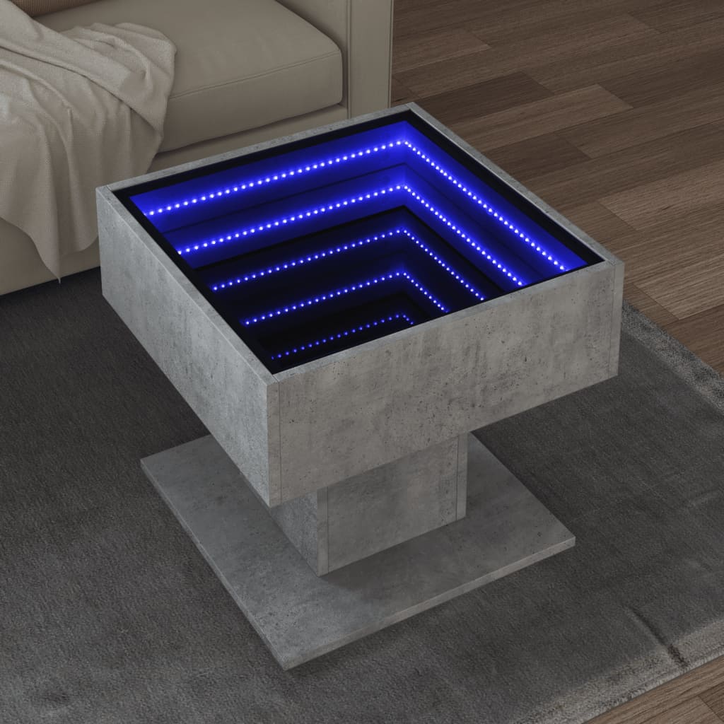 Coffee Table with LED 50x50x45 cm Engineered Wood Concrete grey 50 cm