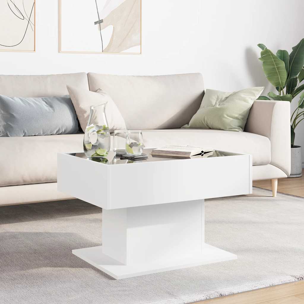 Coffee Table with LED 50x50x45 cm Engineered Wood White 70 cm