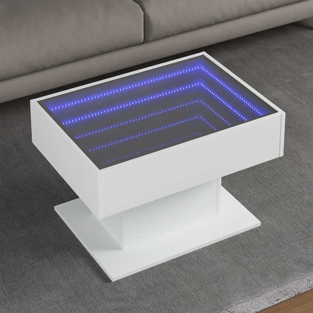 Coffee Table with LED 50x50x45 cm Engineered Wood White 70 cm