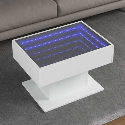 Coffee Table with LED 50x50x45 cm Engineered Wood White 70 cm