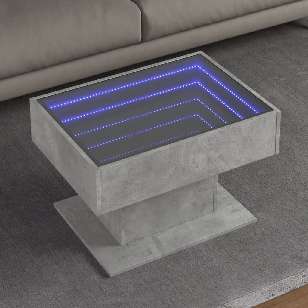 Coffee Table with LED 50x50x45 cm Engineered Wood Concrete grey 70 cm