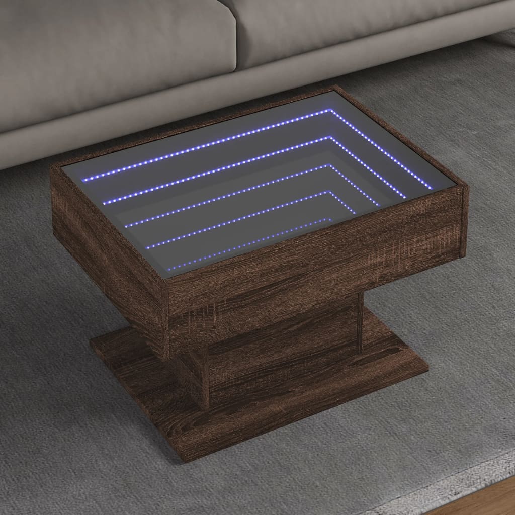Coffee Table with LED 50x50x45 cm Engineered Wood Brown oak 70 cm
