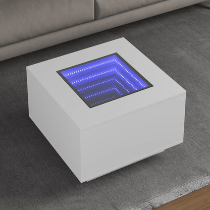 Coffee Table with LED Engineered Wood White 60 cm 60 cm