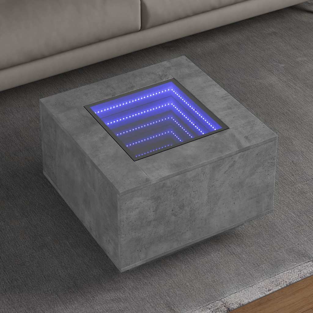 Coffee Table with LED Engineered Wood Concrete grey 60 cm 60 cm
