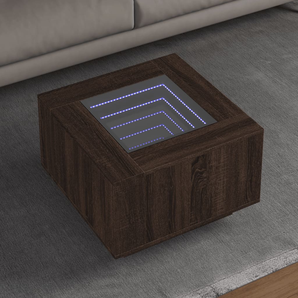 Coffee Table with LED Engineered Wood Brown oak 60 cm 60 cm