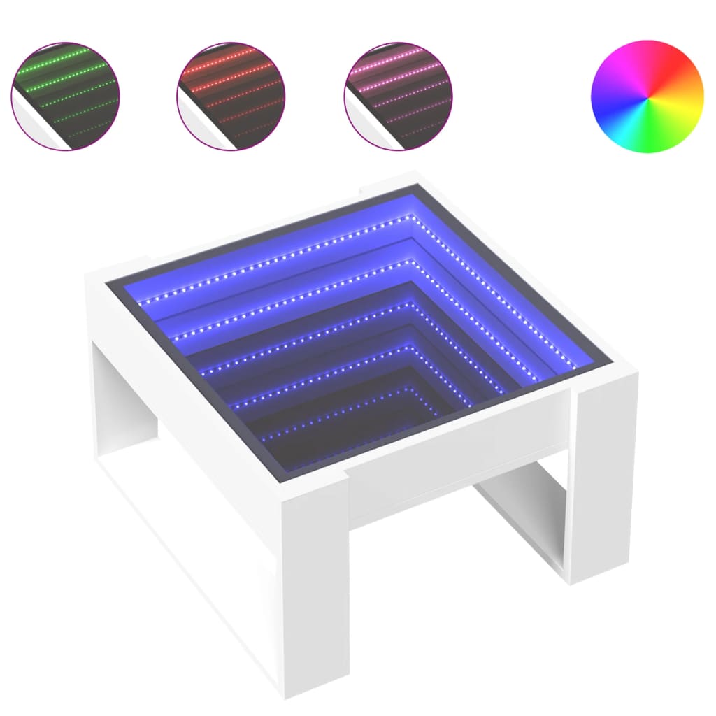 Coffee Table with Infinity LED 50x53x30 cm White 50 cm