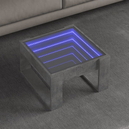 Coffee Table with Infinity LED 50x53x30 cm Concrete grey 50 cm
