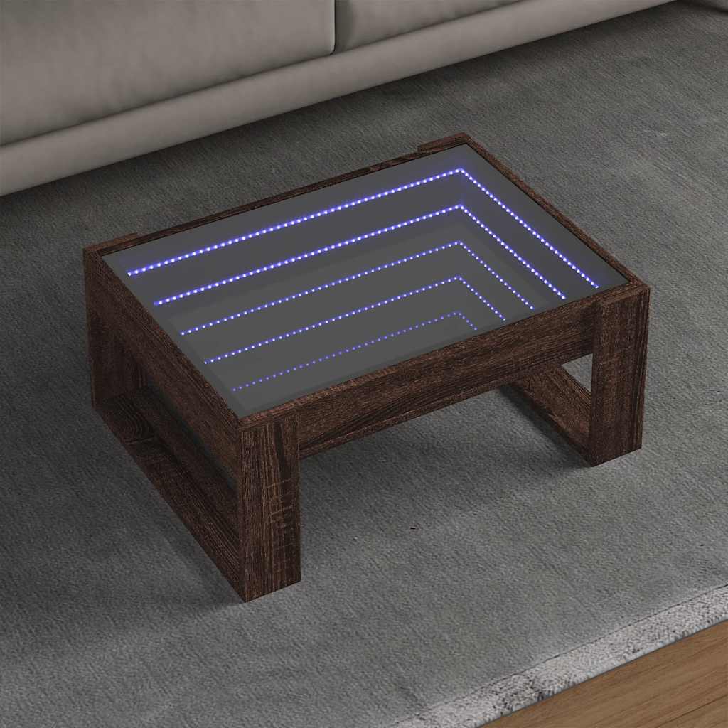 Coffee Table with Infinity LED 50x53x30 cm Brown oak 70 cm