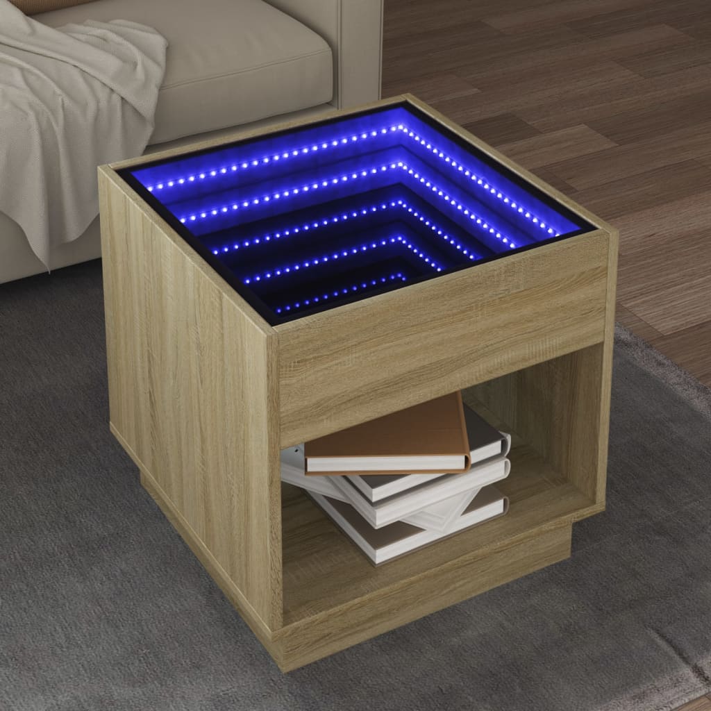 Coffee Table with Infinity LED 50x50x50 cm Sonoma oak