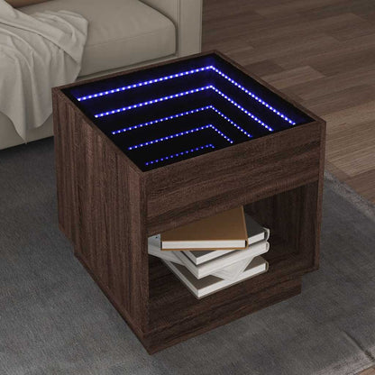 Coffee Table with Infinity LED 50x50x50 cm Brown oak