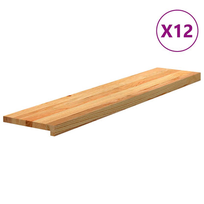 vidaXL Stair Treads 12 pcs Light Brown 120x25x2 cm Solid Wood Oak 1