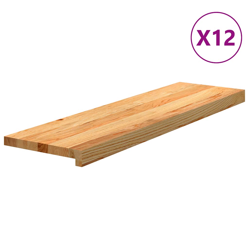vidaXL Stair Treads 12 pcs Light Brown 90x30x2 cm Solid Wood Oak 1