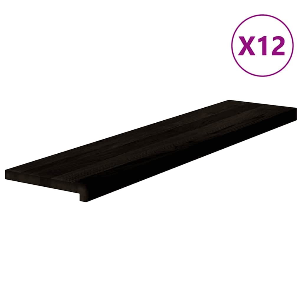 vidaXL Stair Treads 12 pcs Brown Black 110x25x2 cm Solid Wood Oak 2
