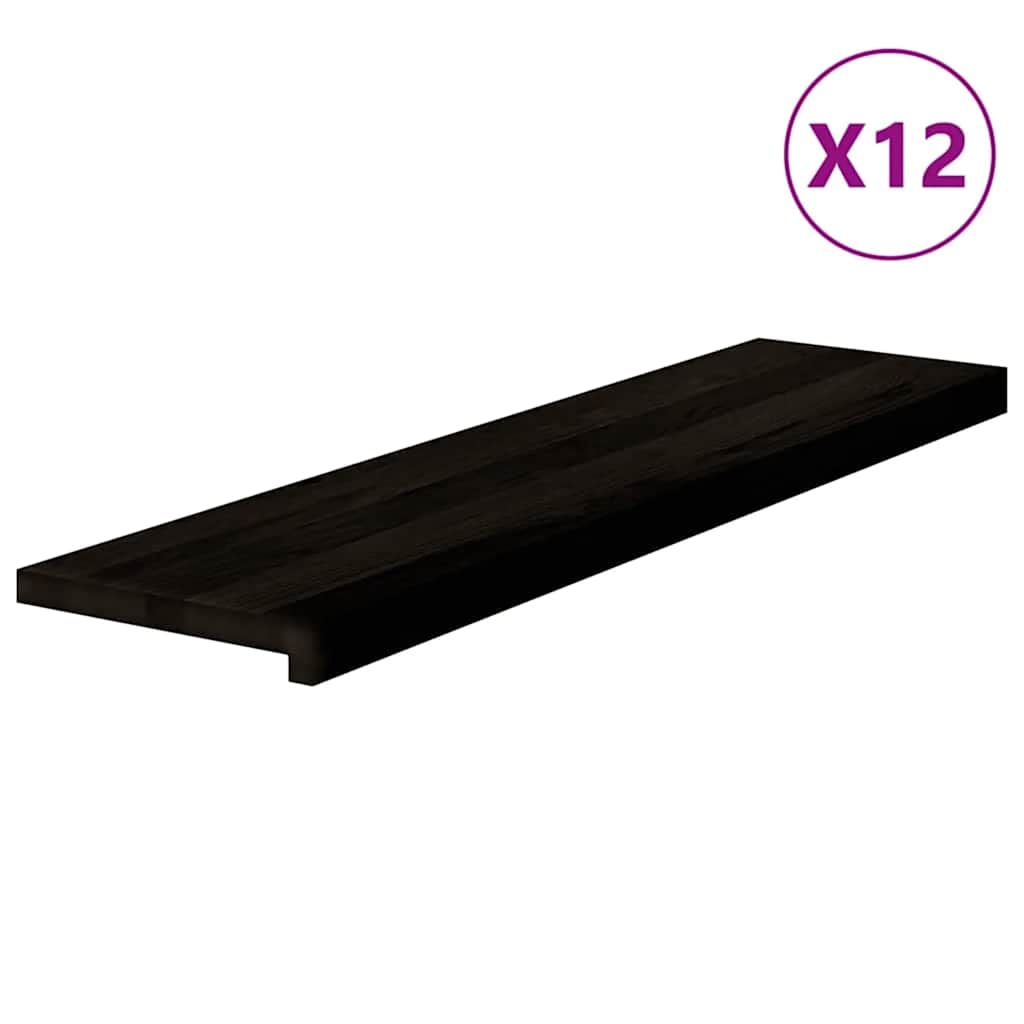 vidaXL Stair Treads 12 pcs Brown Black 100x30x2 cm Solid Wood Oak 2