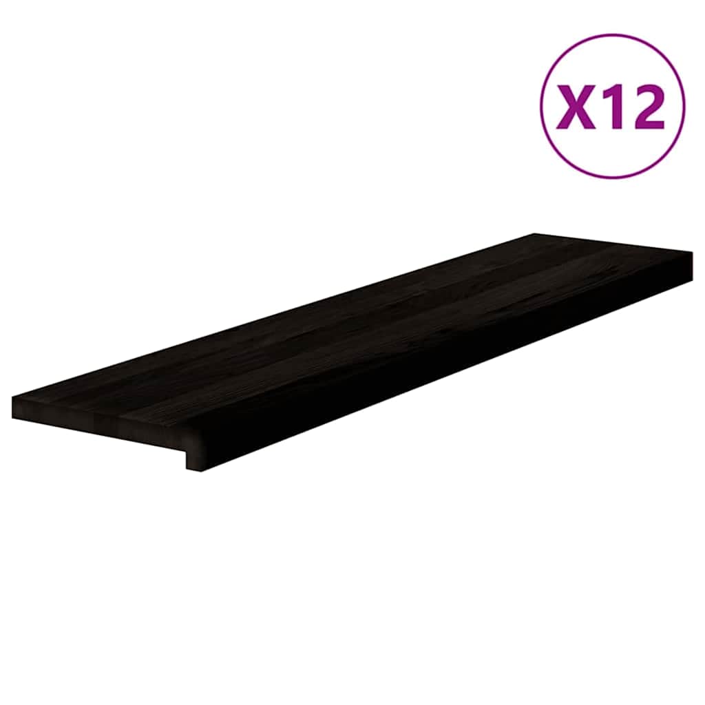 vidaXL Stair Treads 12 pcs Brown Black 110x30x2 cm Solid Wood Oak 2