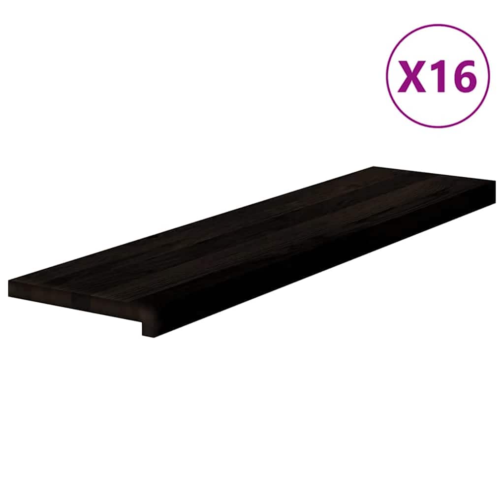 vidaXL Stair Treads 16 pcs Brown Black 100x25x2 cm Solid Wood Oak 2