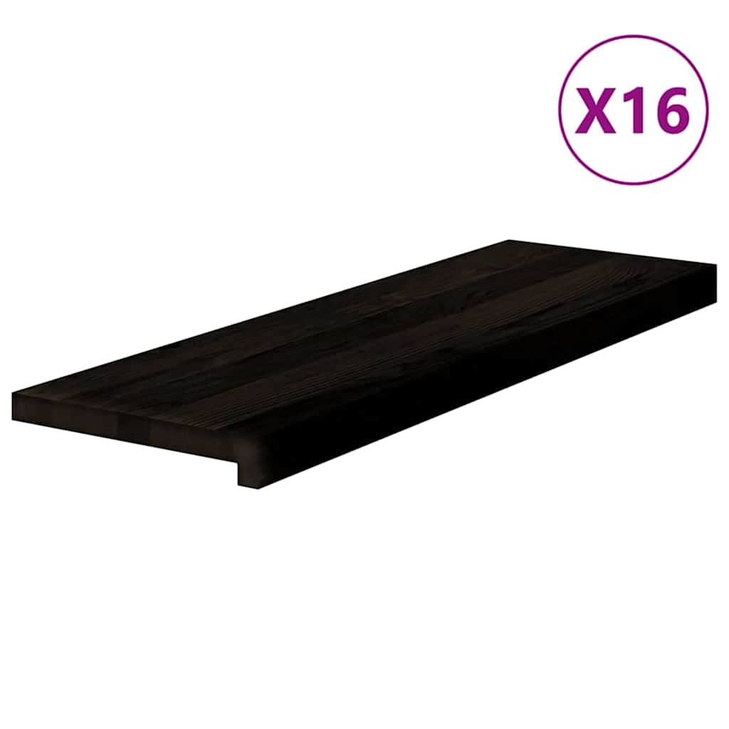 vidaXL Stair Treads 16 pcs Brown Black 80x30x2 cm Solid Wood Oak 2