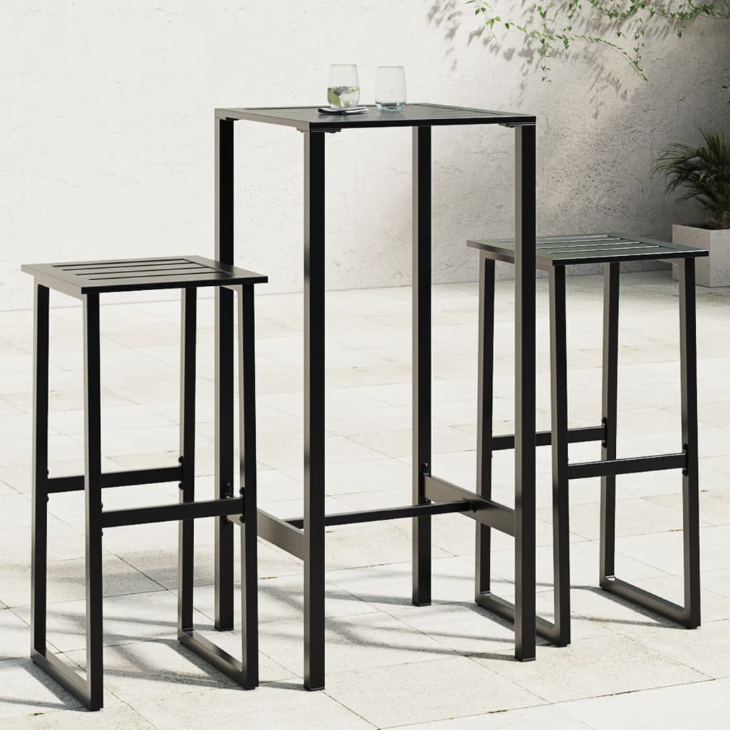 5 Piece Garden Bar Set Black Powder-coated Steel 50 cm 50 cm 2