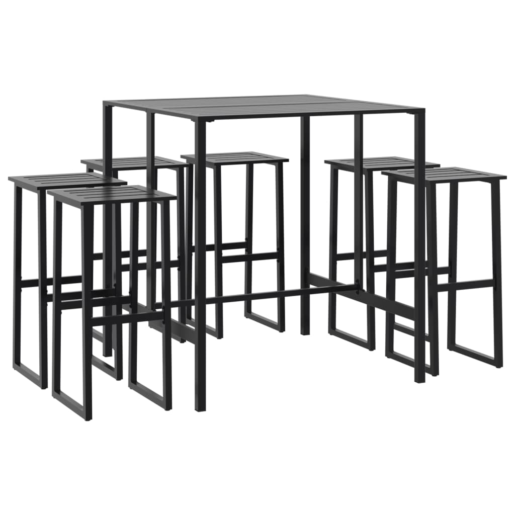 vidaXL 7 Piece Garden Bar Set Black Powder-coated Steel 2
